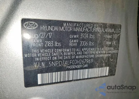 2018 Hyundai Elantra Se z USA, uszkodzony, nr VIN 5NPD74LF0JH267969